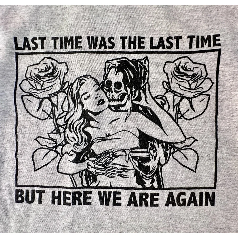 Broken Promises T Shirt Men Size S Grim Reaper Last Time Grey Graphic Roses Love
